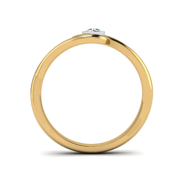 18ct Gold and Fine Diamond Curlicue Ring Through Finger View