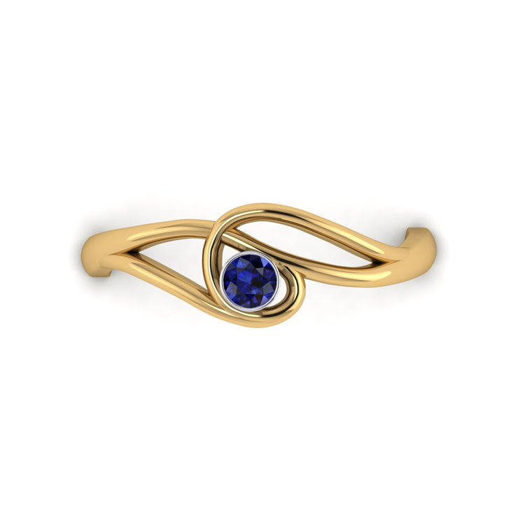 18ct Gold and Fine Sapphire Curlicue Ring Looking Down View