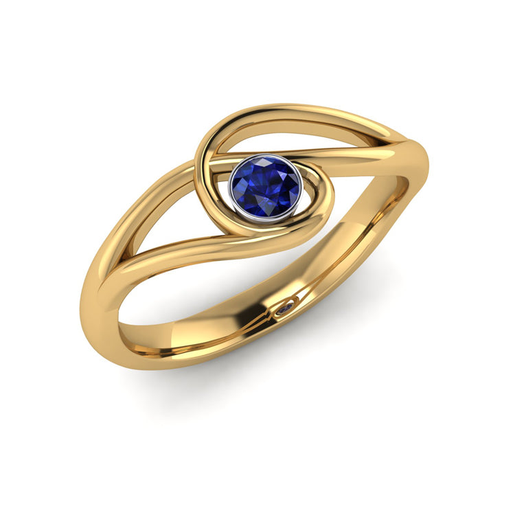 18ct Gold and Fine Sapphire Curlicue Ring Perspective View