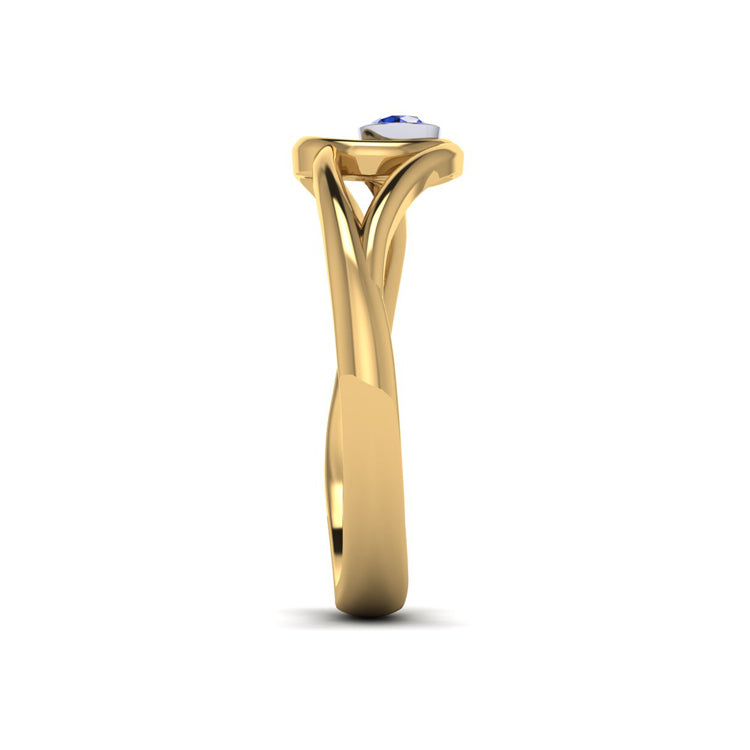 18ct Gold and Fine Sapphire Curlicue Ring Side View