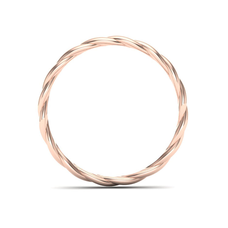 18ct Rose Gold Twist Wedding Ring Through Finger View