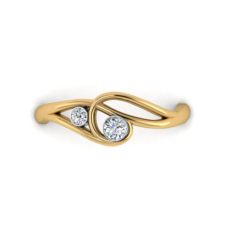 18ct Yellow Gold and Two Fine Diamond Curlicue Ring Looking Down  View