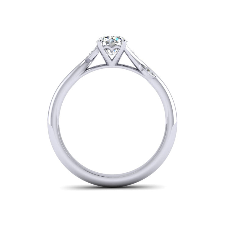 Diamond and Platinum Leaf Design Ring Through Finger View