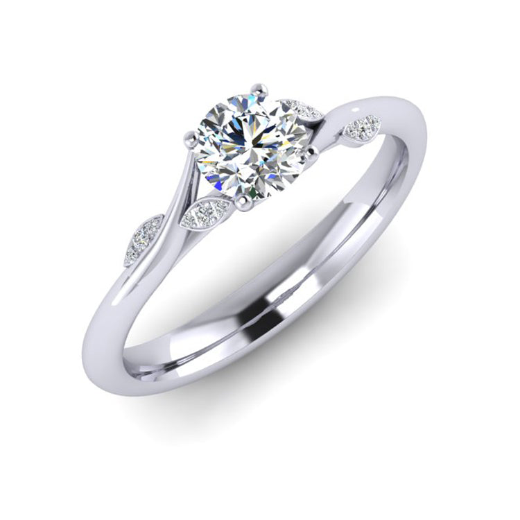 Diamond and Platinum Leaf Design Ring Perspective View