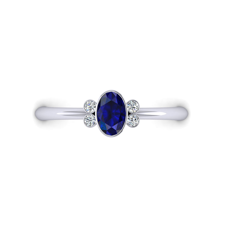 Blue Sapphire and Diamond Bezel Set Platinum Ring Looking Down View