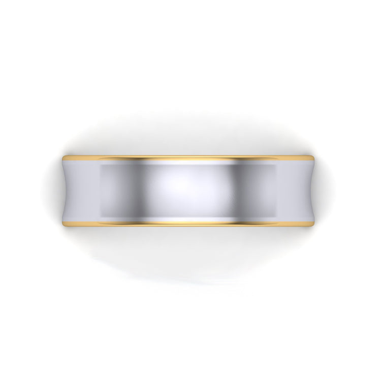 Concave Gents Wedding Ring Gold and Platinum Looking Down View