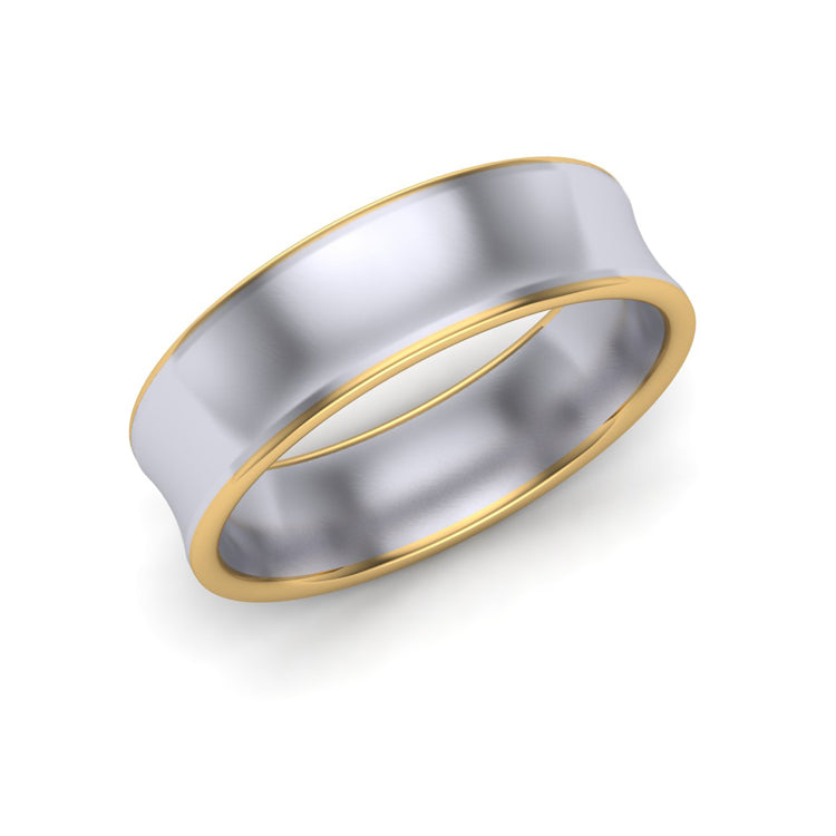 Concave Gents Wedding Ring Gold and Platinum Perspective View