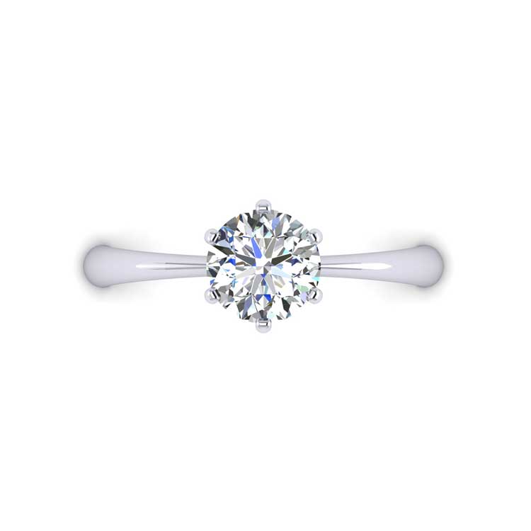 Diamond 6 Claw Platinum Solitaire Ring Looking Down View