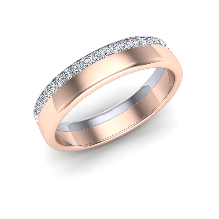 Diamond Platinum and 18ct Rose Gold Fitted Ladies Wedding Ring Perspective View