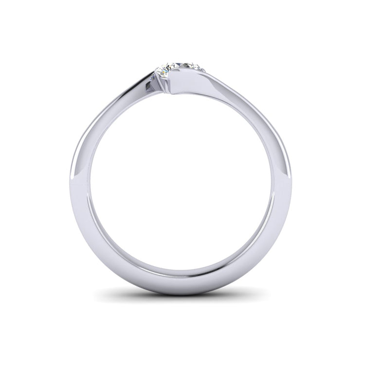 Diamond in hand fabricated Platinum ring through finger view