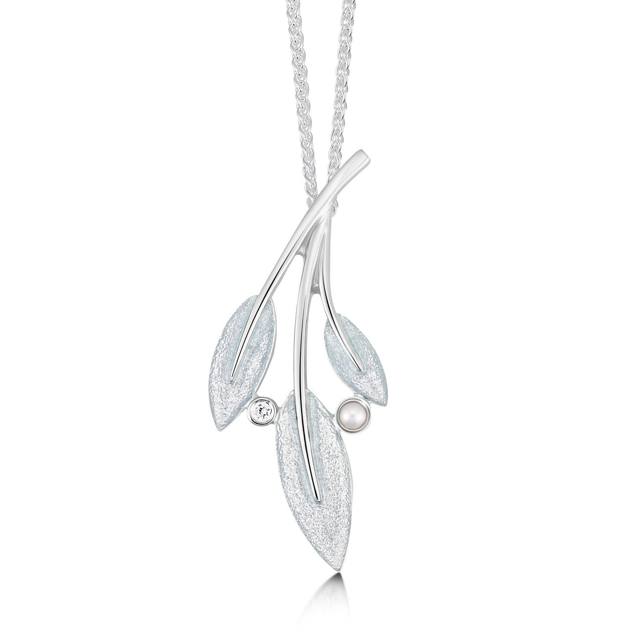Rowan Three Leaf Pendant Necklace in Frost Enamel with Cubic