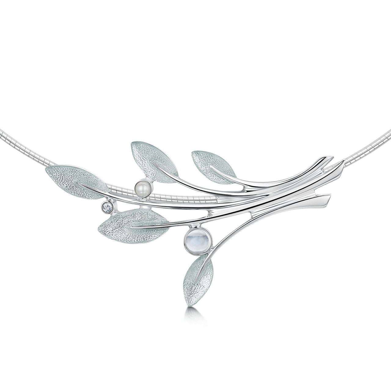 Rowan Sterling Silver and Frost Enamel Rowan Leaf Necklace