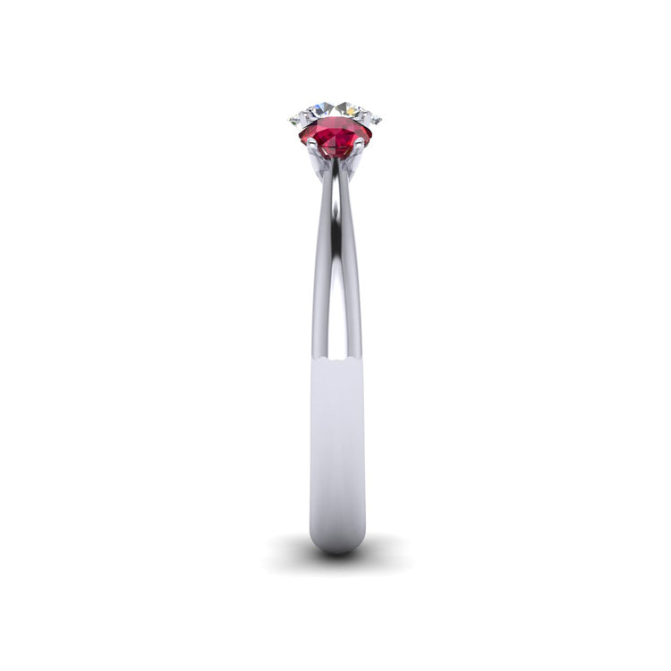 Fine Diamond and Ruby Trilogy Platinum Ring Side View