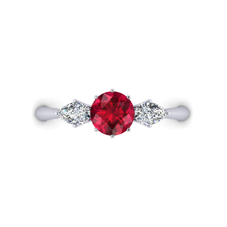 Fine Natural Ruby and Diamond Platinum Engagement Ring Looking Down View