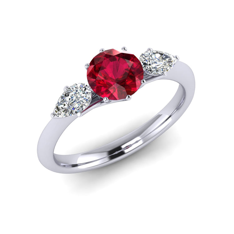 Fine Natural Ruby and Diamond Platinum Engagement Ring Perspective View