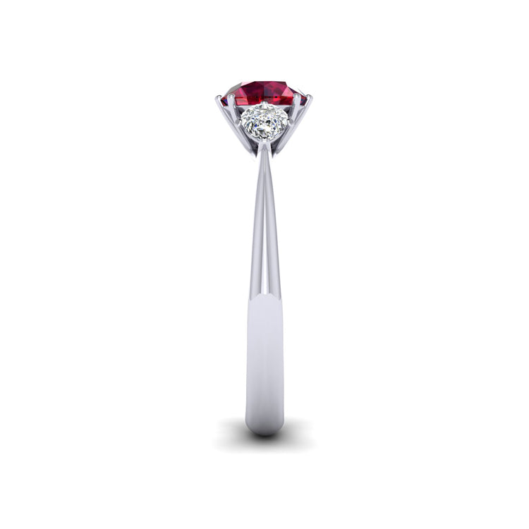 Fine Natural Ruby and Diamond Platinum Ring Side View