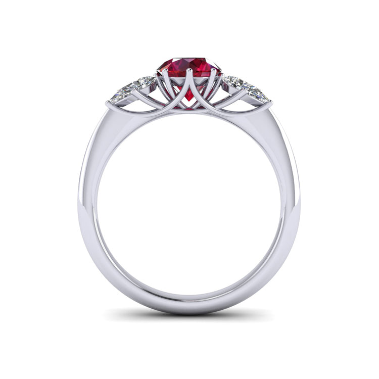 Fine Natural Ruby and Diamond Platinum Engagement Ring Through Finger View
