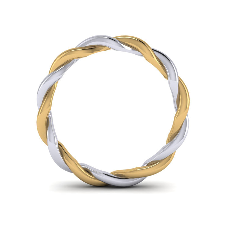 Men's Gold and Platinum Twist Ring Through Finger View