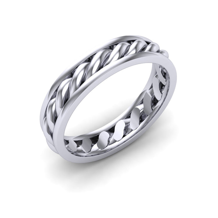 Men's Platinum Twist Band with Boarders Perspective View