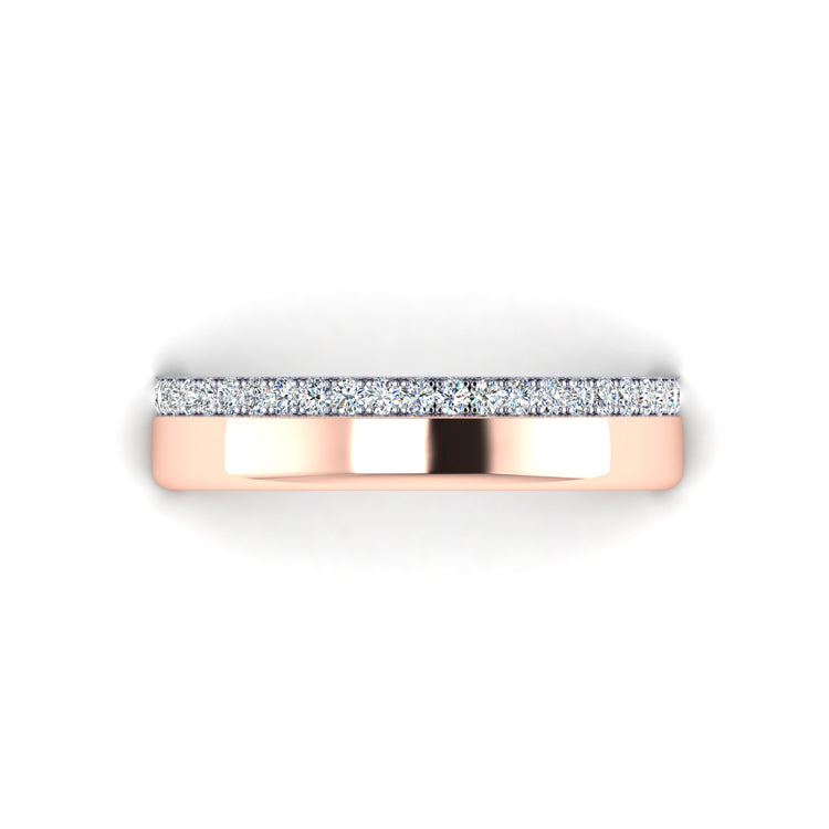 Diamond Platinum and 18ct Rose Gold Fitted Ladies Wedding Ring Looking Down View