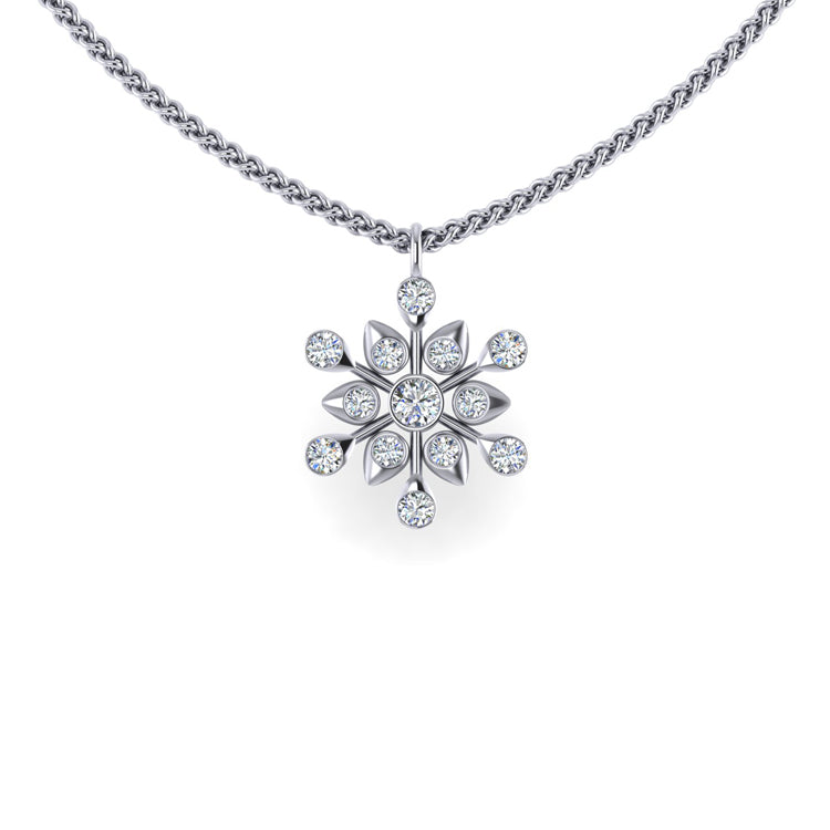 Medium Snowflake Platinum and Diamond Pendant Front View