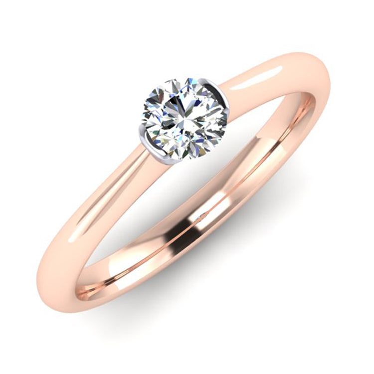 GIA F VS2 Round Brilliant Cut U Shape Setting 18ct Rose