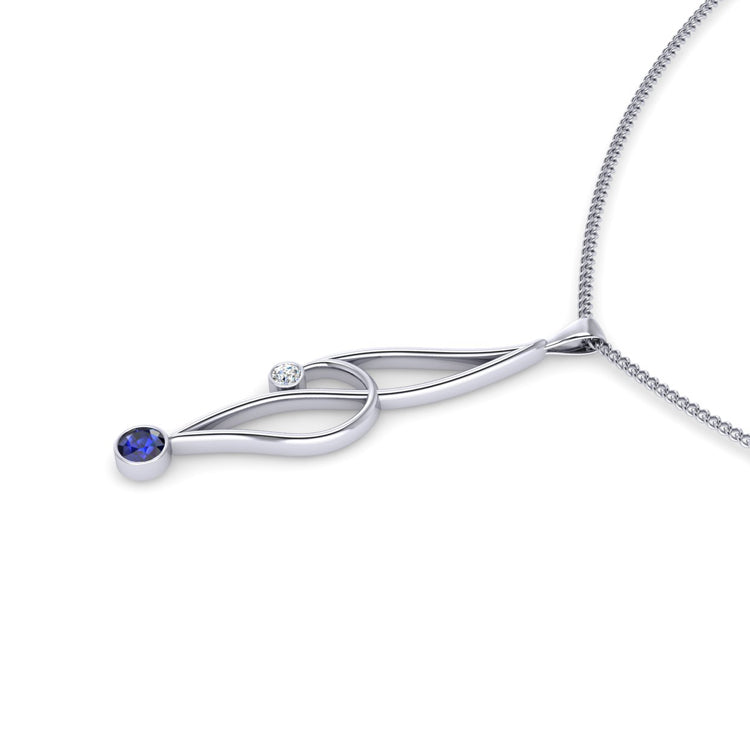 Natural Blue Sapphire Curlicue Pendant Perspective View