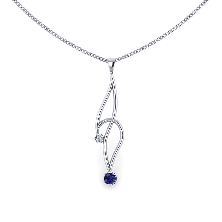 Natural Blue Sapphire Curlicue Pendant