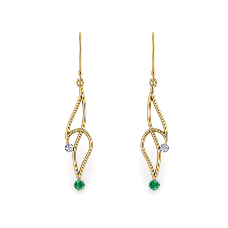 Natural Emerald 18ct Yellow Gold Curlicue Earrings