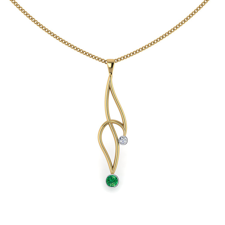 Natural Emerald 18ct Yellow Gold Curlicue Pendant