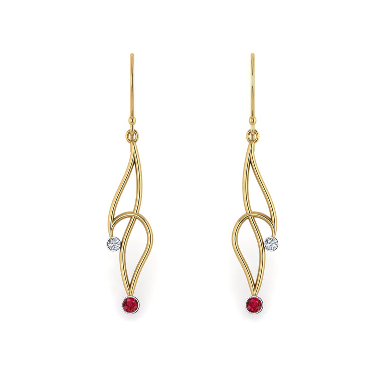Natural Ruby 18ct Yellow Gold Curlicue Earrings