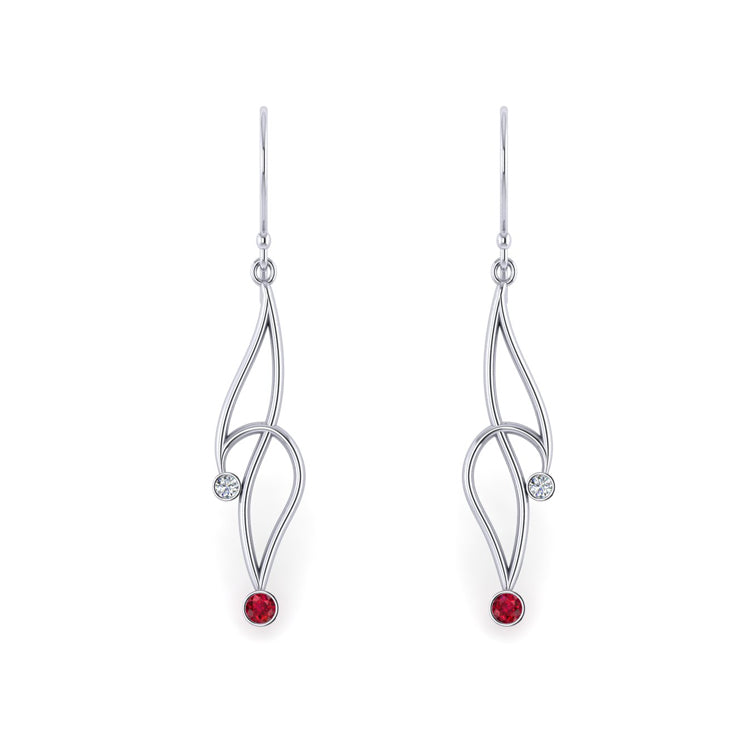 Natural Ruby Platinum Curlicue Earrings