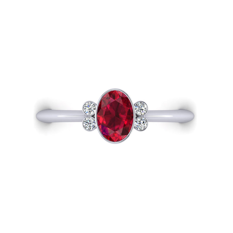 Natural Ruby and Diamond Ring in Platinum Looking Down View