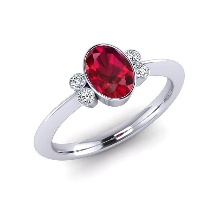 Natural Ruby and Diamond Ring in Platinum Perspective View