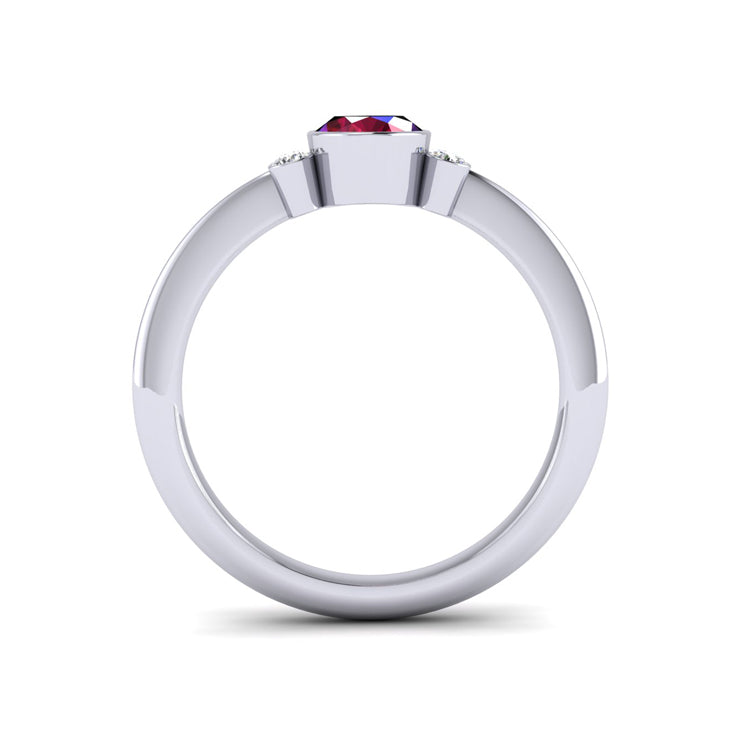 Natural Ruby and Diamond Ring in Platinum Through Finger View
