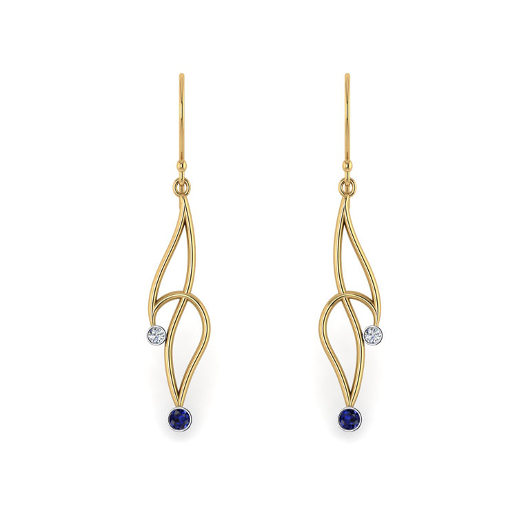 Natural Sapphire 18ct Yellow Gold Curlicue Earrings