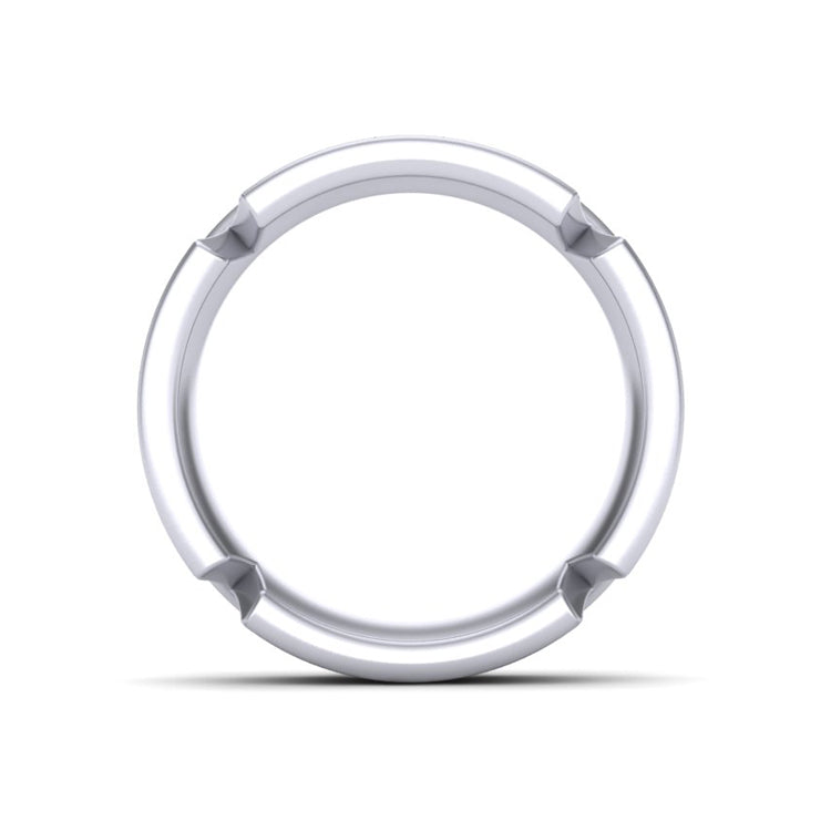Platinum Notched Wedding Ring Through Finger View