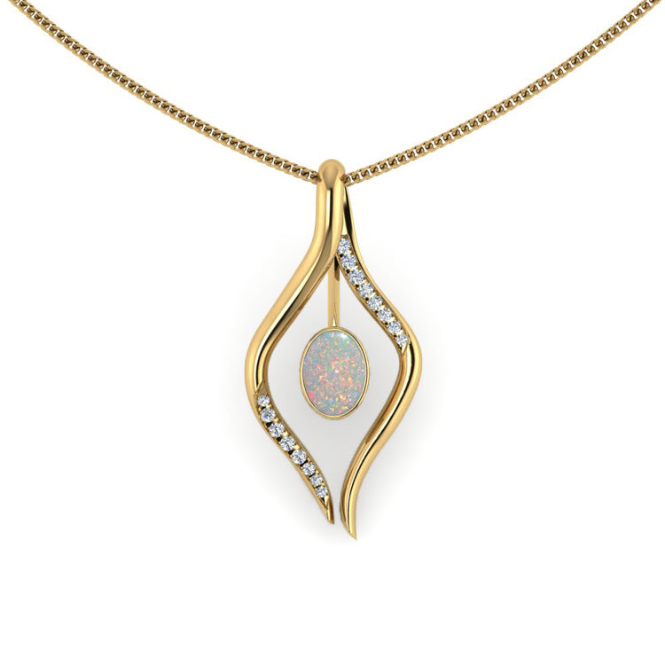 Opal and Diamond 18ct Yellow Gold Pendant Front View