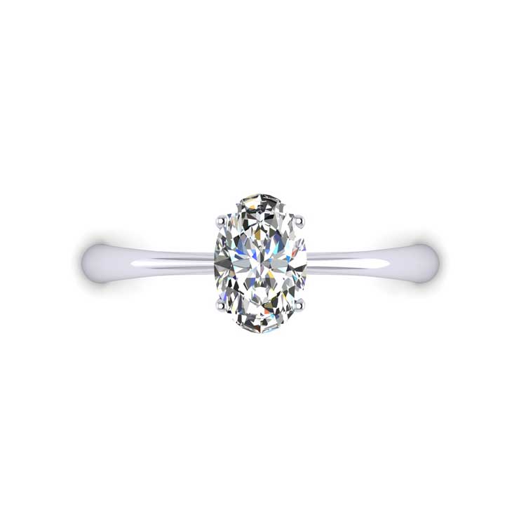 Oval Cut Diamond Platinum Solitaire Ring Looking Down View