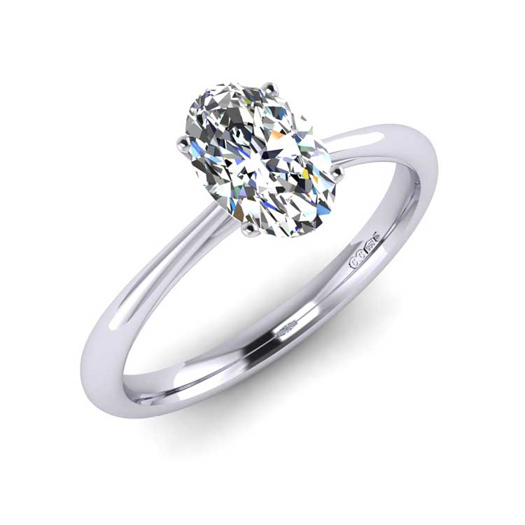 Oval Cut Diamond Platinum Solitaire Ring Perspective View