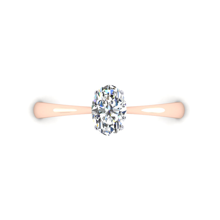 Oval Rose Gold Engagement Ring Looking Down View