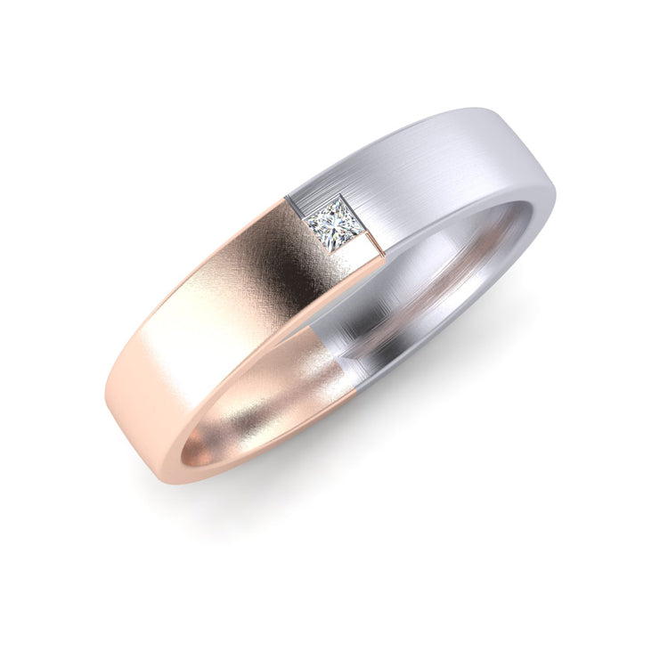 5mm Platinum and 18ct Rose Gold Band Set with a Princess Cut