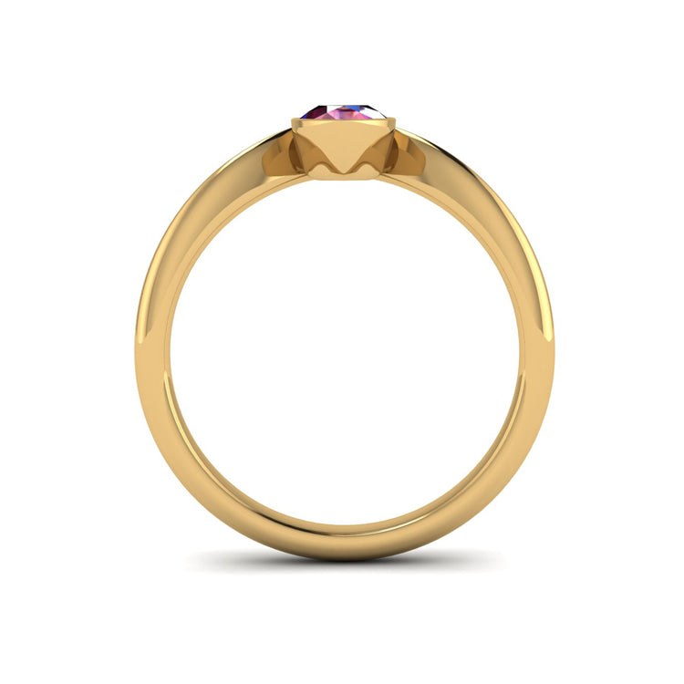 Pear Shape Natural Ruby and Diamond Gold Ring Through Finger View