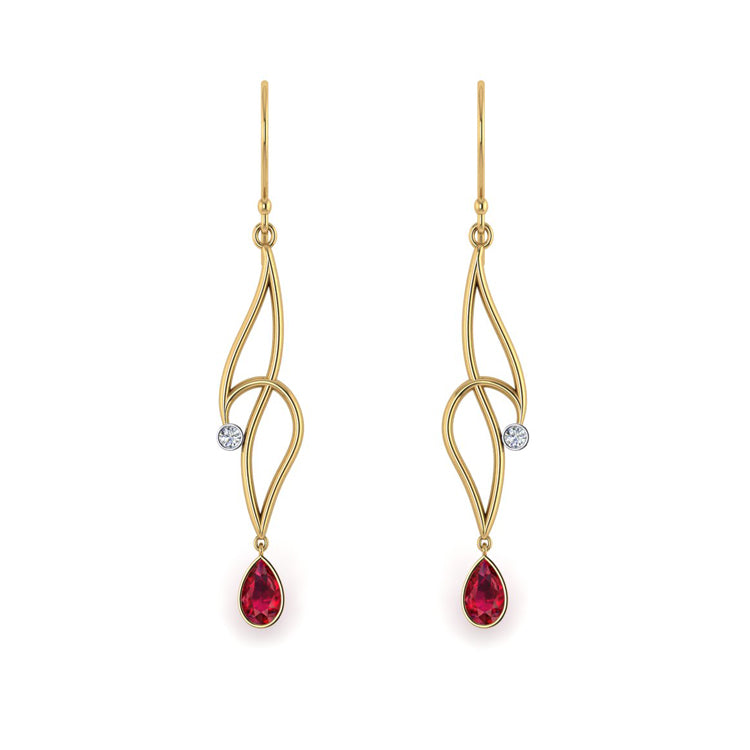 Pear Shaped Ruby 18ct Gold Curlicue Earrings