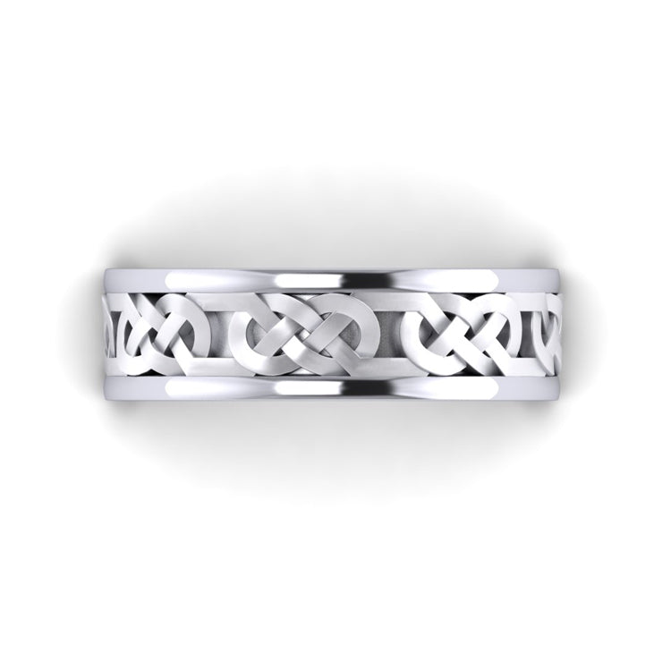 Platinum Celtic Flat Knot Men's Wedding Ring Looking Down View