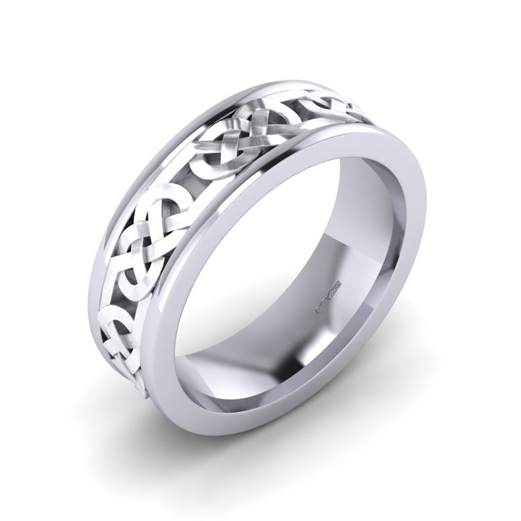 Platinum Celtic Flat Knot Men's Wedding Ring Perspective View
