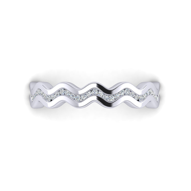 Platinum Channel Set Shimmer Ring with Fine Diamonds Looking Down View
