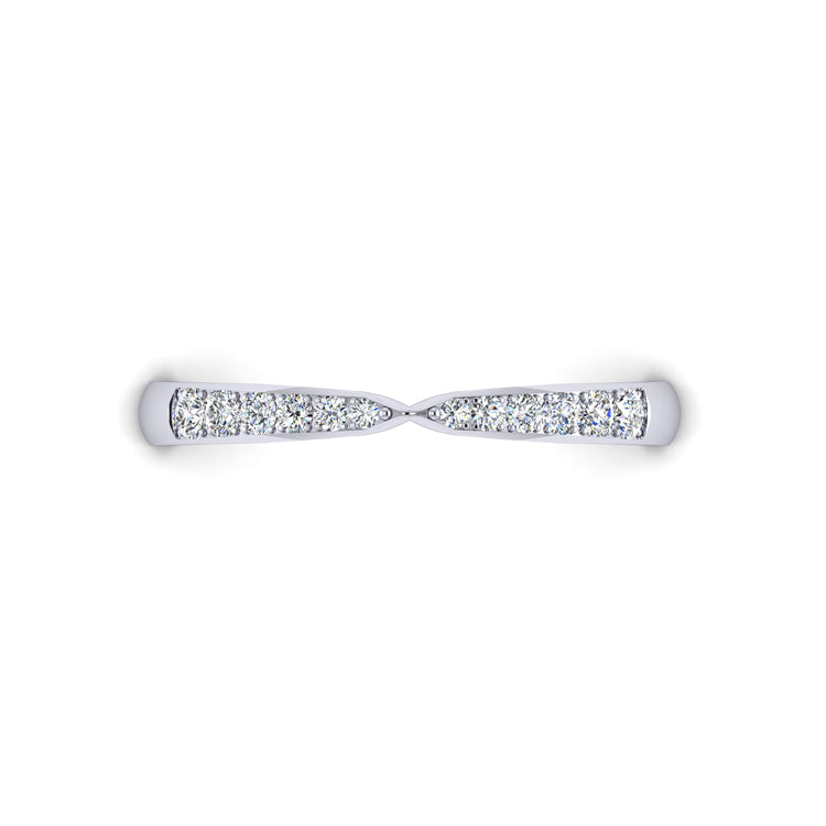 Diamond and Platinum Pinched In Center Wedding Ring Looking Down View