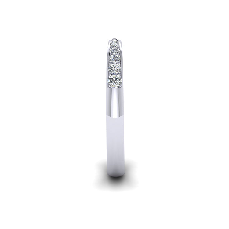 Diamond and Platinum Pinched In Center Wedding Ring Side View