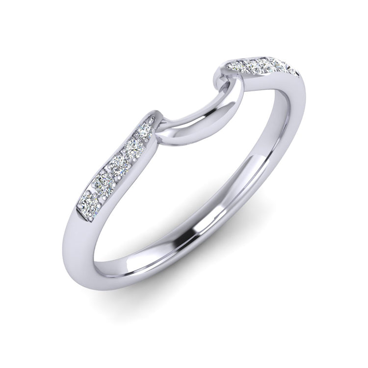 U Shaped Platinum Diamond Fitted Wedding Ring Perspective View